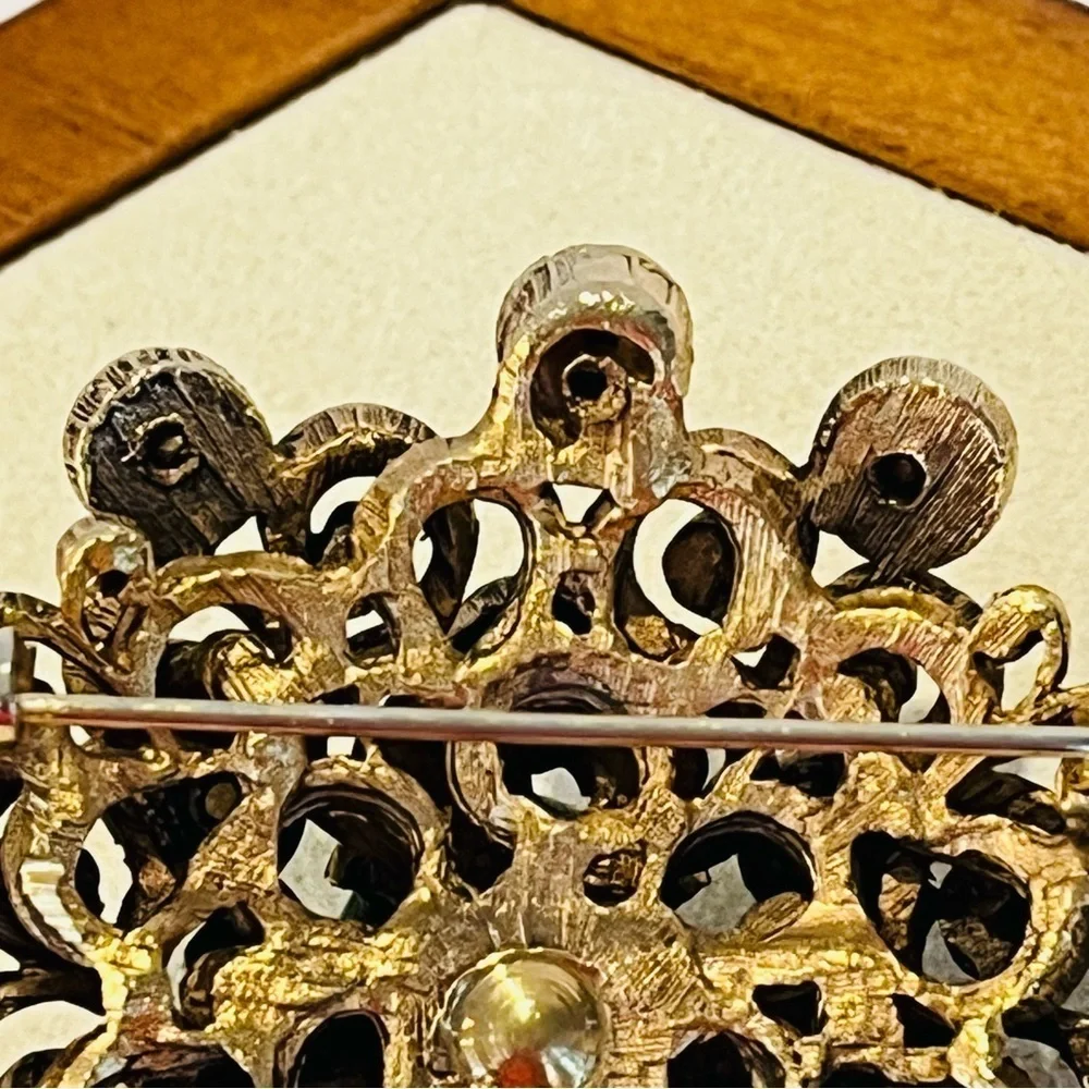 Vintage Gold Tone and Turquoise Brooch with Pearl Drop